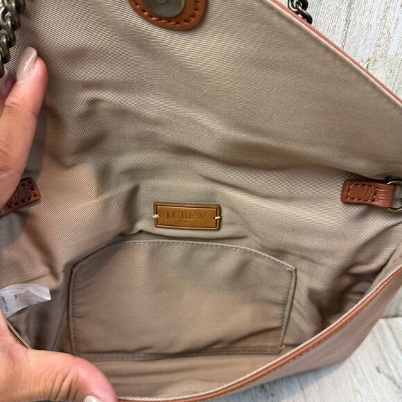 J. Crew Leather Envelope Clutch or Shoulder Bag Brown Antique Gold-Tone Chain - Picture 5 of 9